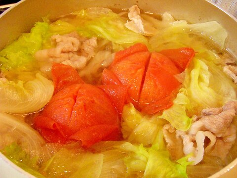レタス　トマト　豚肉で鍋